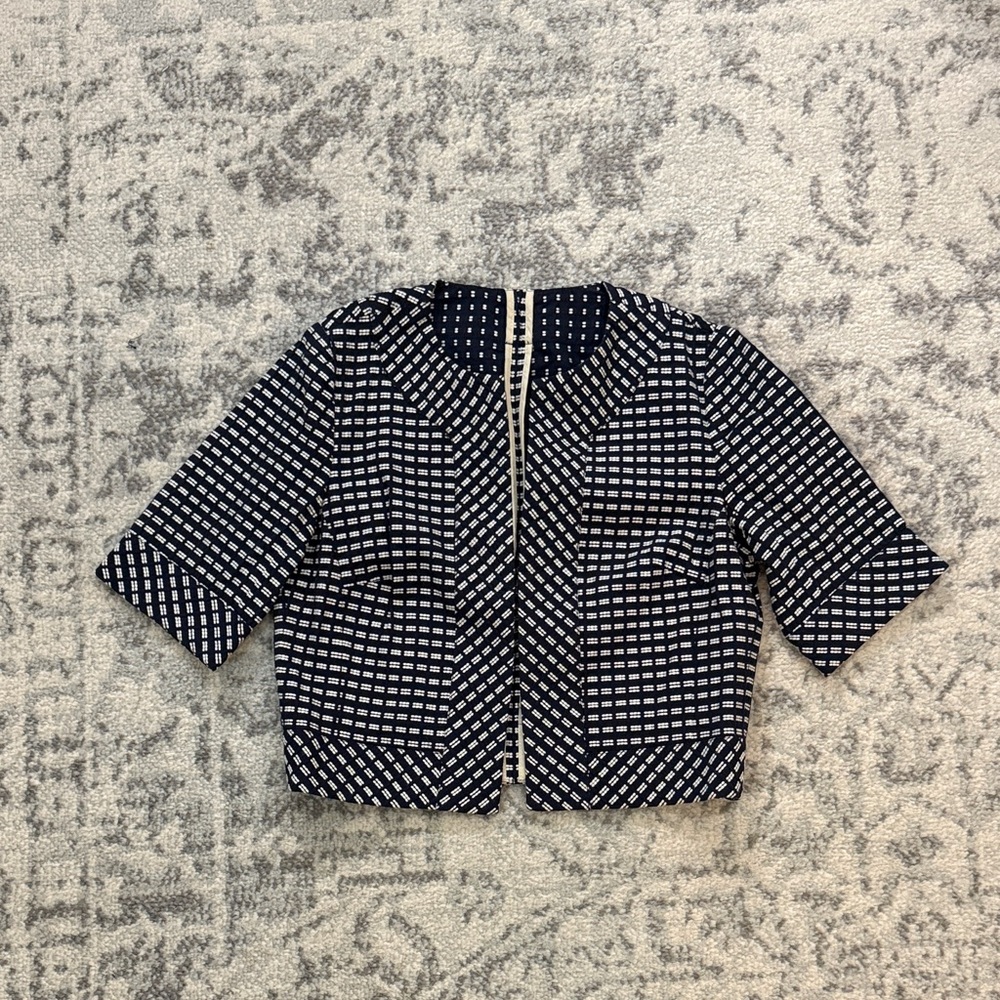 Trina Turk Chic Navy and White Patterned Jacket